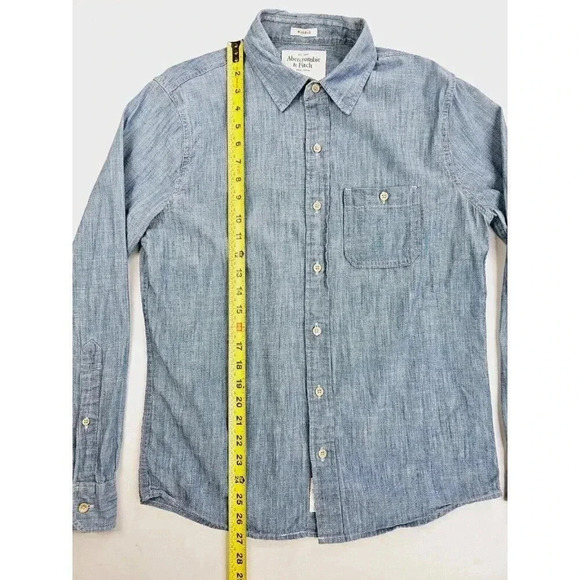 Abercrombie & Fitch Size Small Blue Denim Long Sleeve Logo Tag L/S Muscle Shirt - Picture 8 of 8
